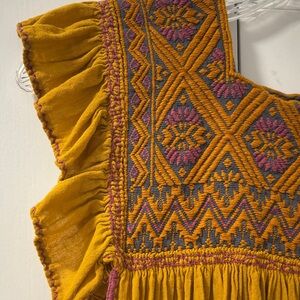 Boho Chic Embroidered Midi Dress in Mustard